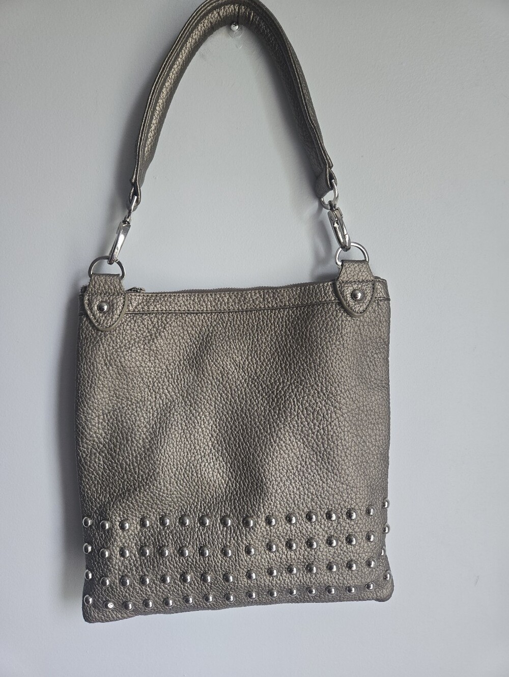 NELLA BELLA Metallic Pewter Studded Vegan Leather Purse